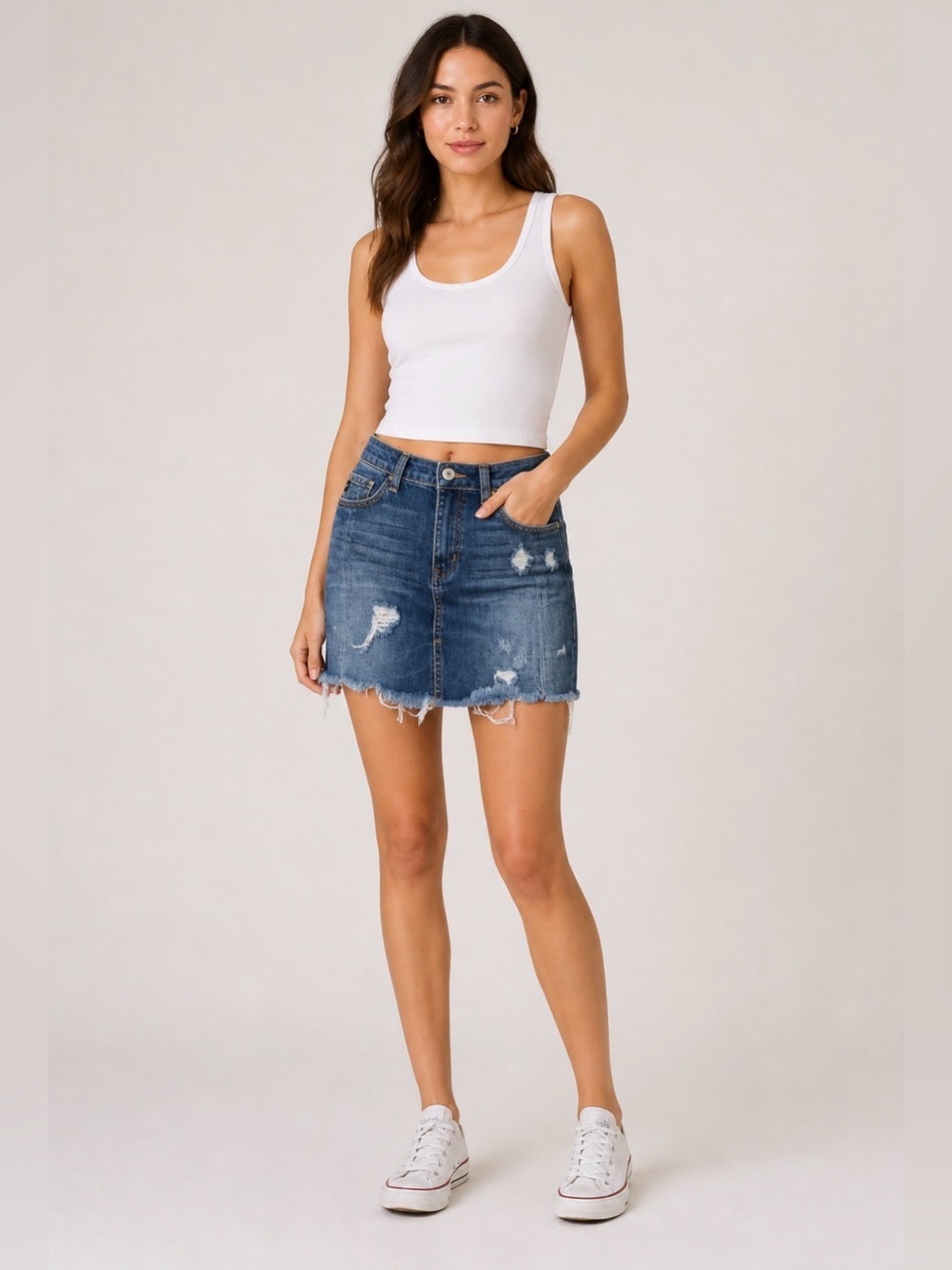 KanCan LA Distressed Denim Mini Skirt Jr Size 3 Raw Hem Blue Jean Skirt